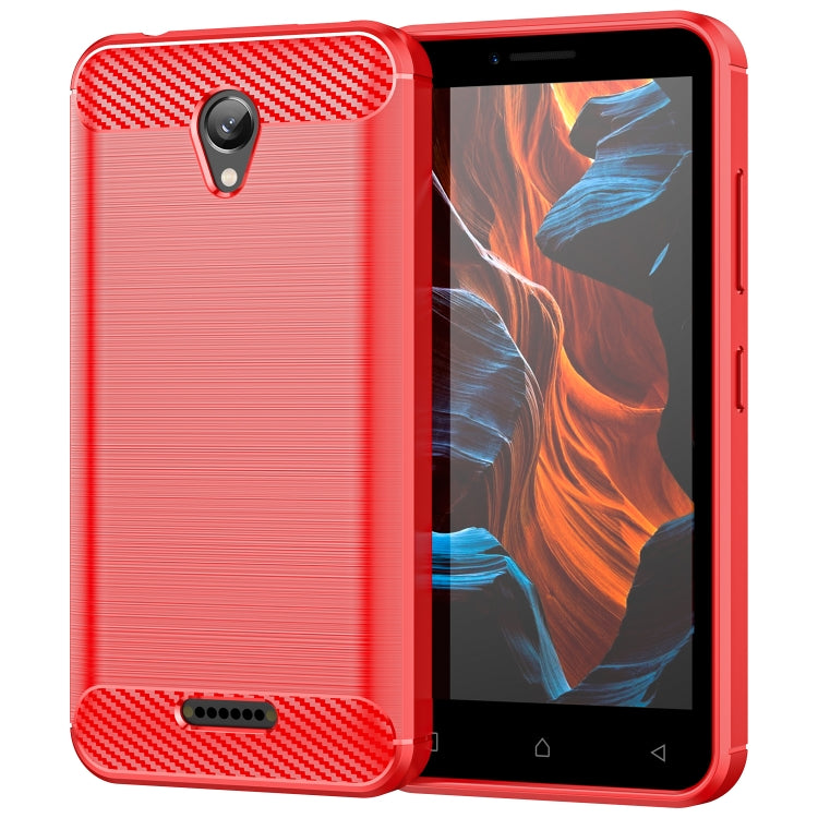 Brushed texture TPU phone case with carbon-fiber patterned back and camera cutout, red