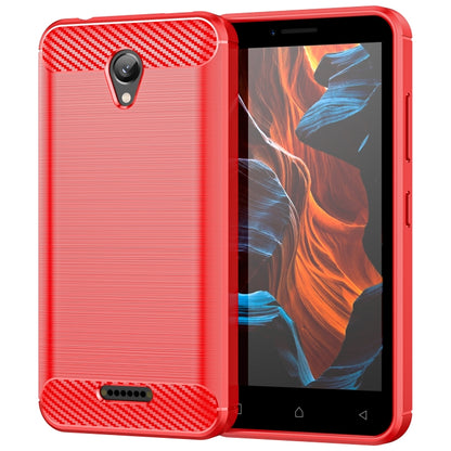 Brushed texture TPU phone case with carbon-fiber patterned back and camera cutout, red