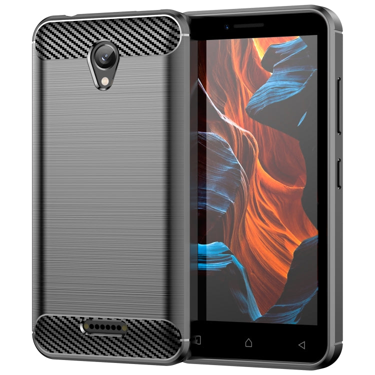 Black TPU phone case with brushed finish and carbon-fiber texture accents, cutouts