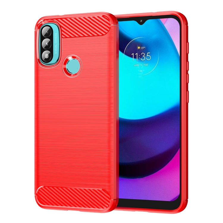 Red TPU phone case with brushed finish and carbon-fiber top and bottom accents