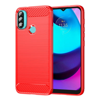 Red TPU phone case with brushed finish and carbon-fiber top and bottom accents