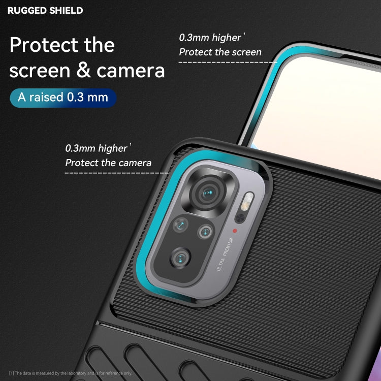 Black TPU phone case with blue trim, raised screen and camera bezel, textured back