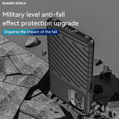 Black rugged TPU phone case with ribbed texture, camera cutout, reinforced edges