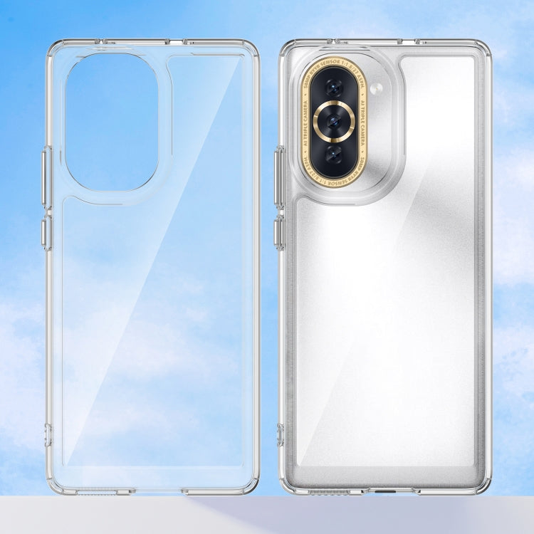Transparent phone case set with camera cutout, showing front and back protection for Huawei