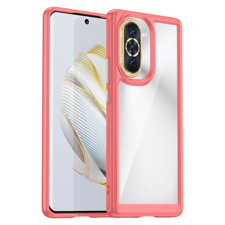 Transparent red TPU phone case with raised camera ring, for Huawei nova 10