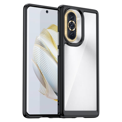 Acrylic TPU phone case with black bumper, transparent back, camera-ring detail
