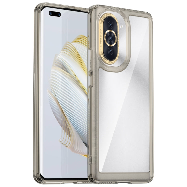 Acrylic TPU phone case with clear-gray bumper, transparent back, raised camera ring