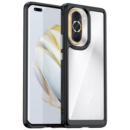 Acrylic TPU phone case with dark bumper, transparent back, camera-ring detail