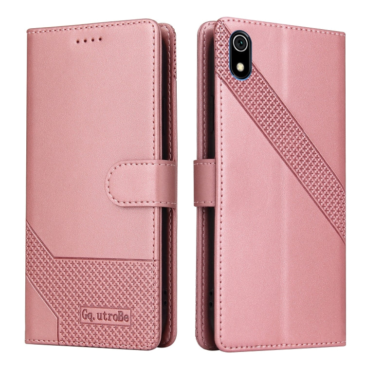 Rose gold flip phone case, open view showing card slots and side magnetic clasp