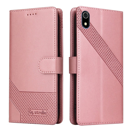Rose gold flip phone case, open view showing card slots and side magnetic clasp