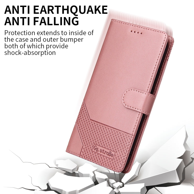 Rose gold wallet-style leather phone case with folio flap and stitched details