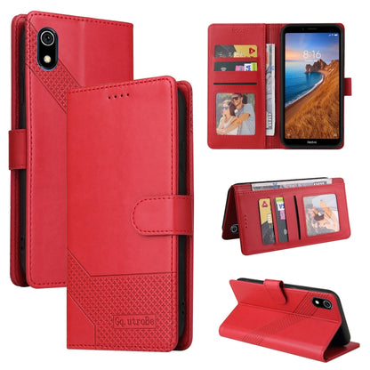 Red magnetic leather wallet phone case with folio cover and card slots