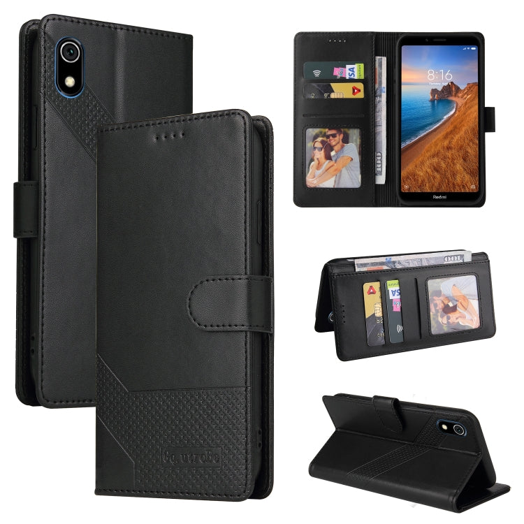 Black magnetic leather wallet phone case with folio cover and card slots