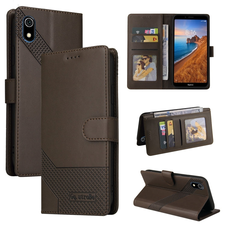 Brown magnetic leather wallet phone case with folio cover and card slots