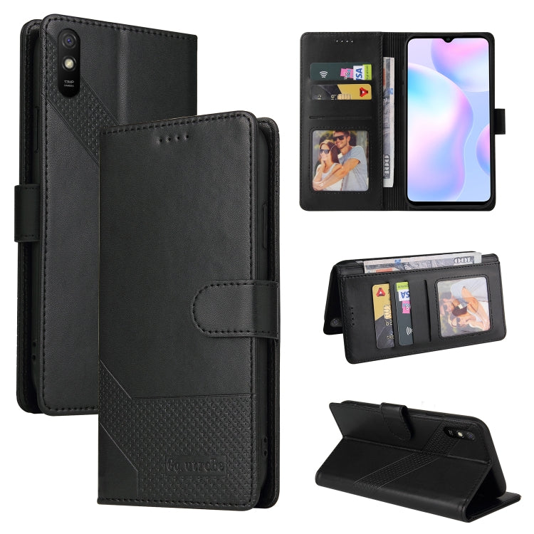 Black magnetic leather phone case with wallet card slots and fold stand