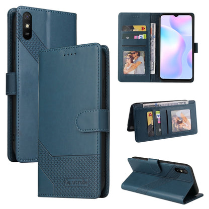 Blue magnetic leather phone case with wallet card slots and fold stand
