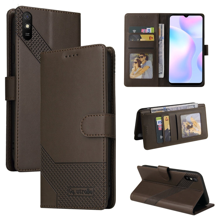 Brown magnetic leather phone case with wallet card slots and fold stand