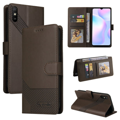 Brown magnetic leather phone case with wallet card slots and fold stand