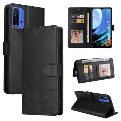 Black magnetic leather flip phone case with card slots and stand