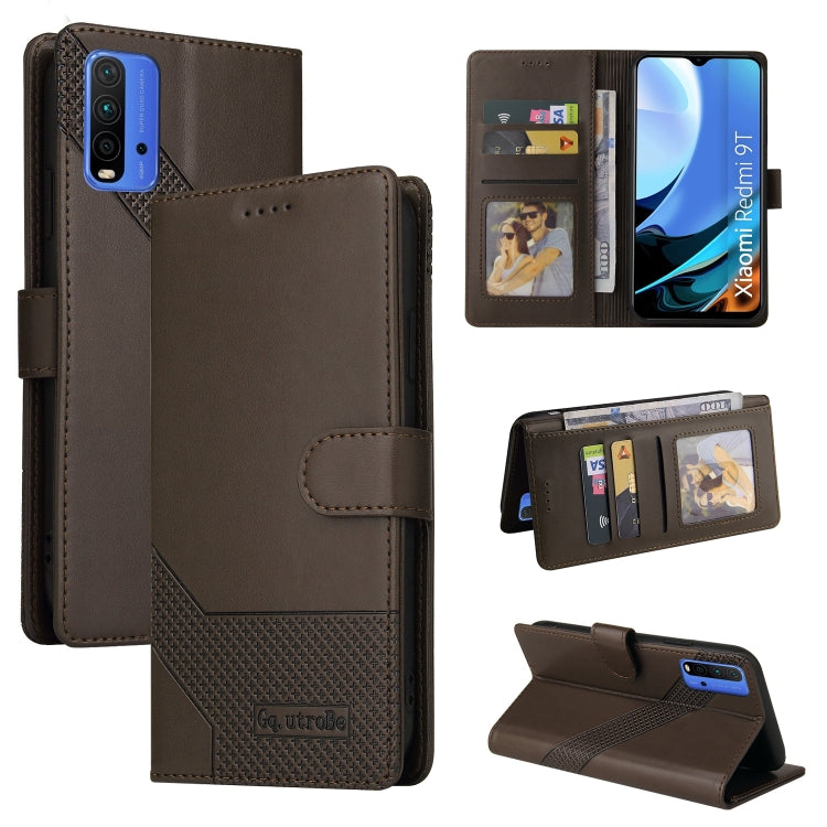 Brown magnetic leather flip phone case with card slots and stand