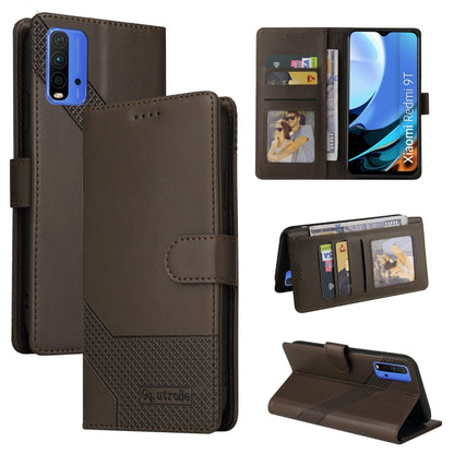 Brown magnetic leather flip phone case with card slots and stand