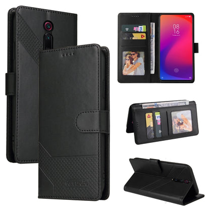 Black magnetic leather flip phone case with card slots and wallet flap