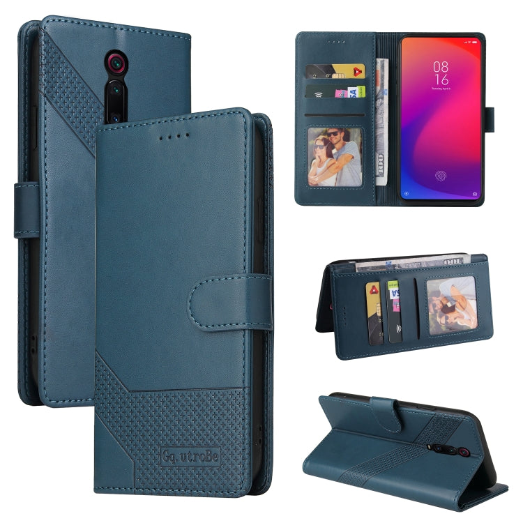 Blue magnetic leather flip phone case with card slots and wallet flap
