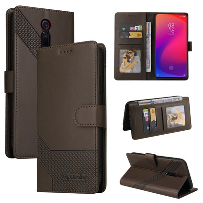 Brown magnetic leather flip phone case with card slots and wallet flap