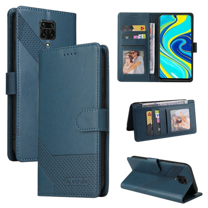 Blue magnetic leather wallet phone case with card slots and folio stand