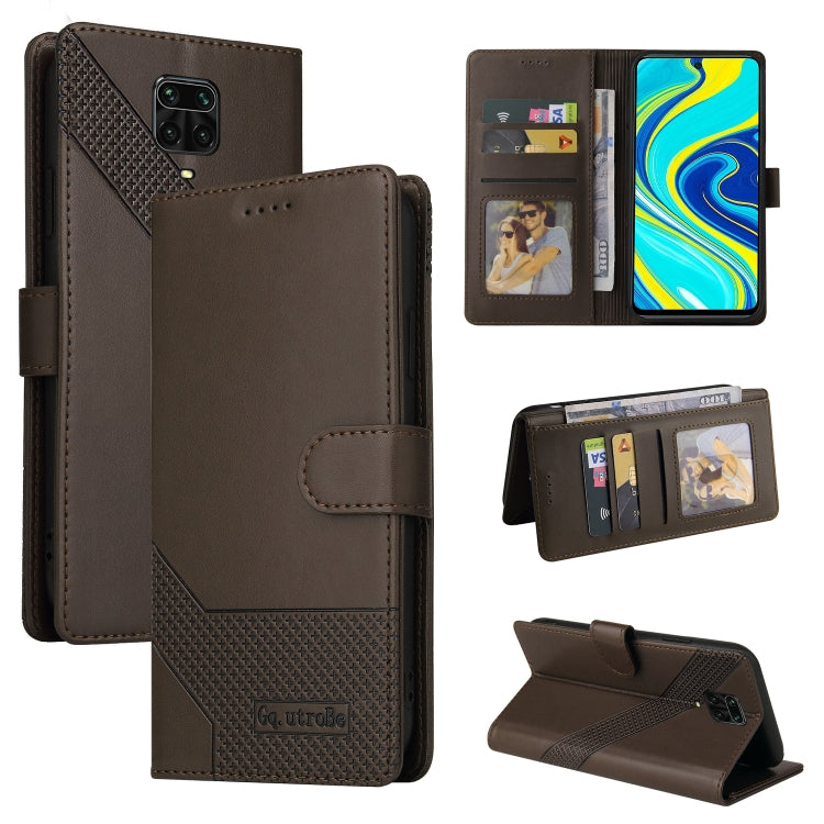 Brown magnetic leather wallet phone case with card slots and folio stand