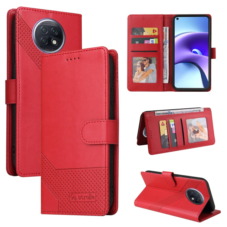 Red magnetic leather wallet phone case, flip cover closed with card slots