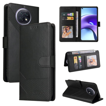 Black magnetic leather wallet phone case, flip cover closed with kickstand