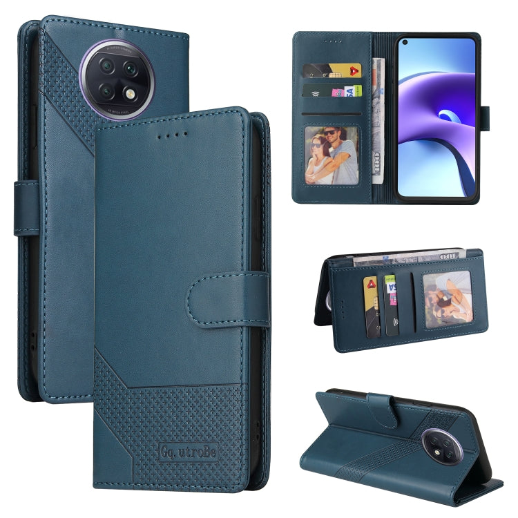 Blue magnetic leather wallet phone case, flip cover closed with card holder