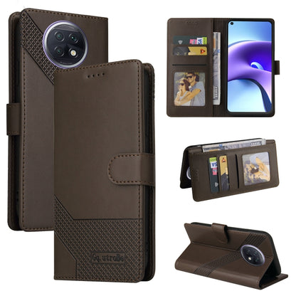 Brown magnetic leather wallet phone case, flip cover closed with card slots