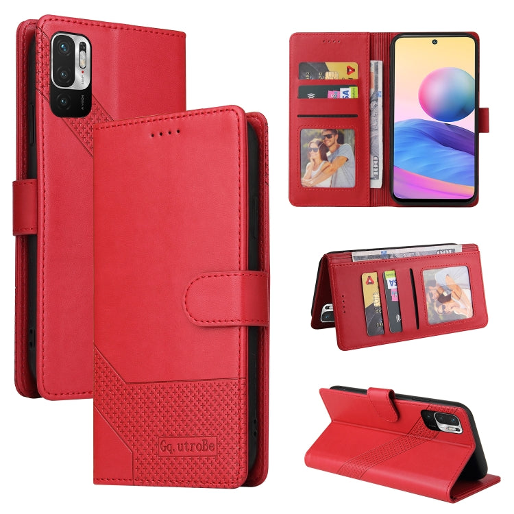 Red leather wallet-style phone case with magnetic closure, card slots, folding stand