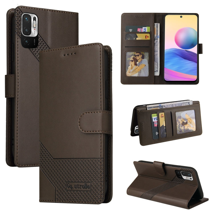 Brown leather wallet-style phone case with magnetic closure, card slots, folding stand