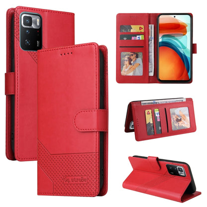 Red magnetic leather phone wallet case with card slots and fold-out stand