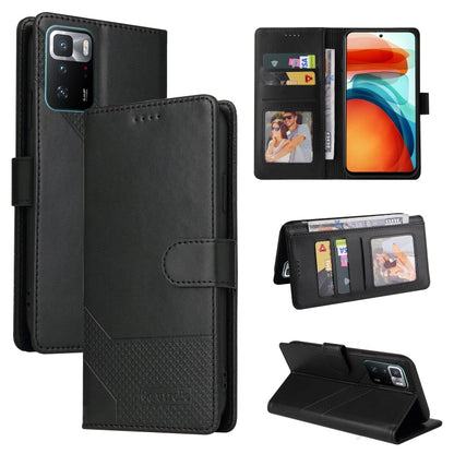Black magnetic leather phone wallet case with card slots and fold-out stand