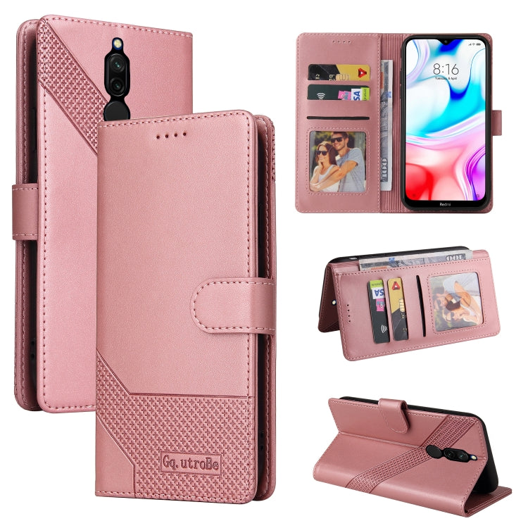 Rose pink magnetic leather phone wallet case with card slots and kickstand view