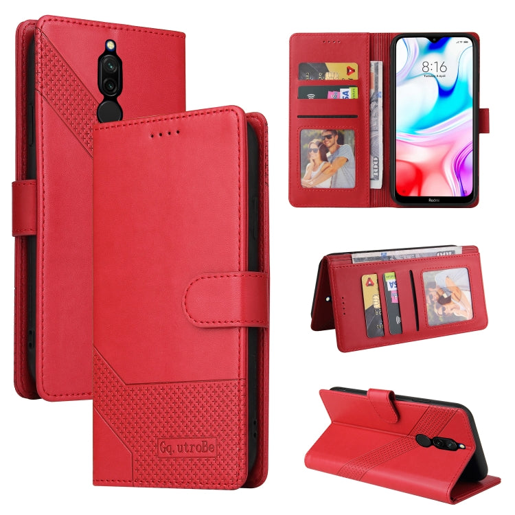 Red magnetic leather phone wallet case with card slots and kickstand view