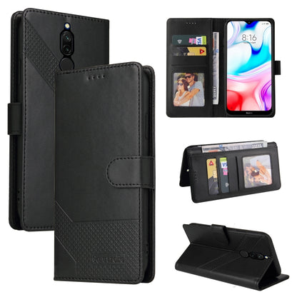 Black magnetic leather phone wallet case with card slots and kickstand view