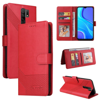Magnetic leather wallet phone case, red with card slots and stand cover