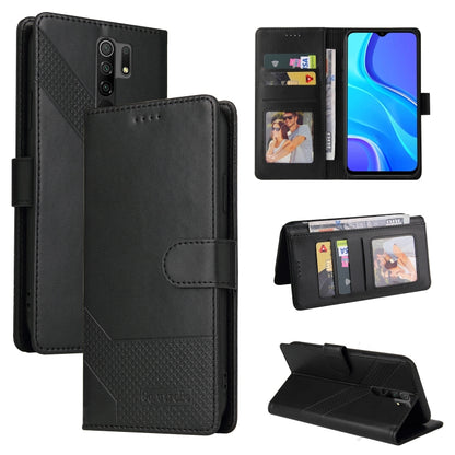 Magnetic leather wallet phone case, black with card slots and stand cover