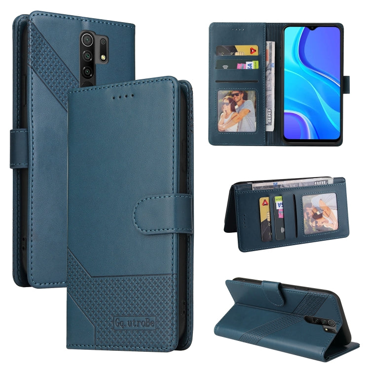 Magnetic leather wallet phone case, blue with card slots and stand cover