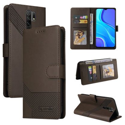 Magnetic leather wallet phone case, brown with card slots and stand cover
