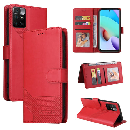 Magnetic leather wallet phone case, red with card slots and stand cover