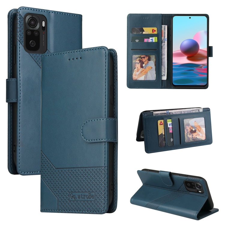 Blue magnetic leather wallet phone case with card slots and kickstand