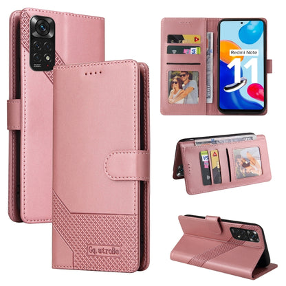 Rose-pink magnetic leather phone case with folio cover, card slots, and kickstand