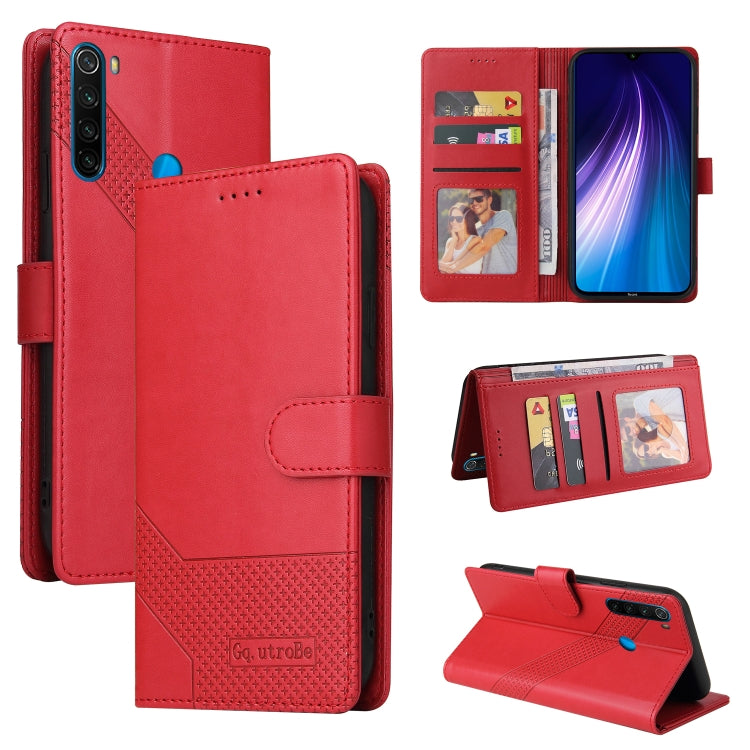 Red magnetic leather phone case with folio cover, card slots, and kickstand