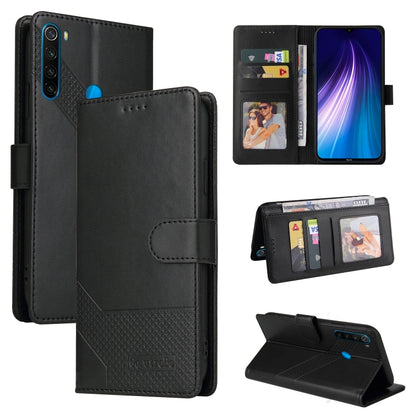 Black magnetic leather phone case with folio cover, card slots, and kickstand